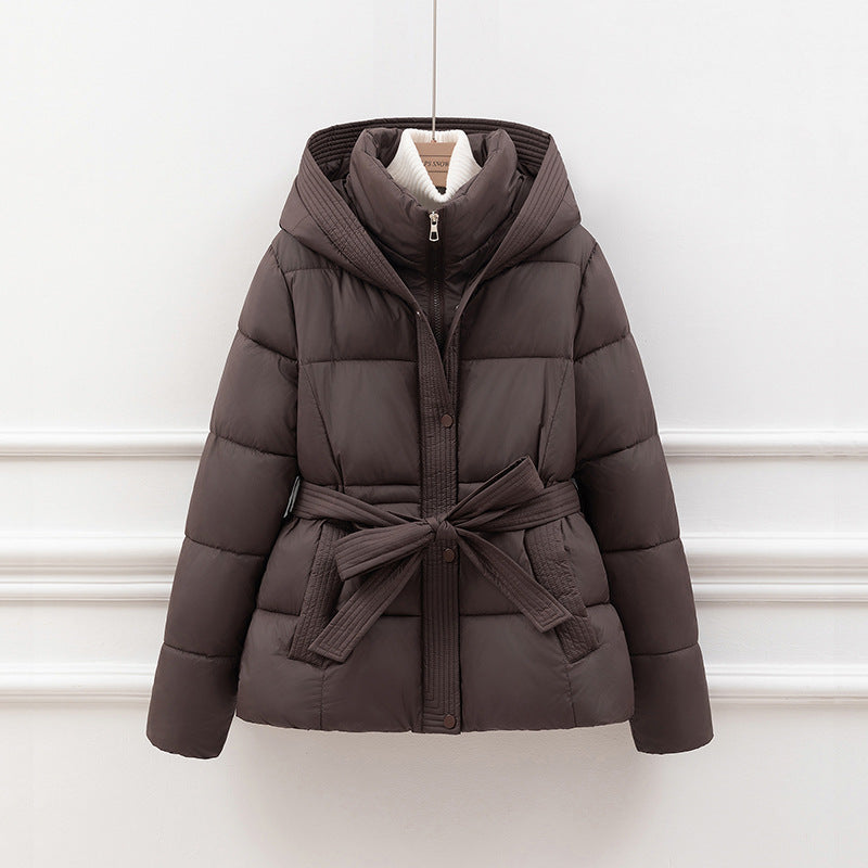 Short waist-cinching cotton-padded jacket for ladies