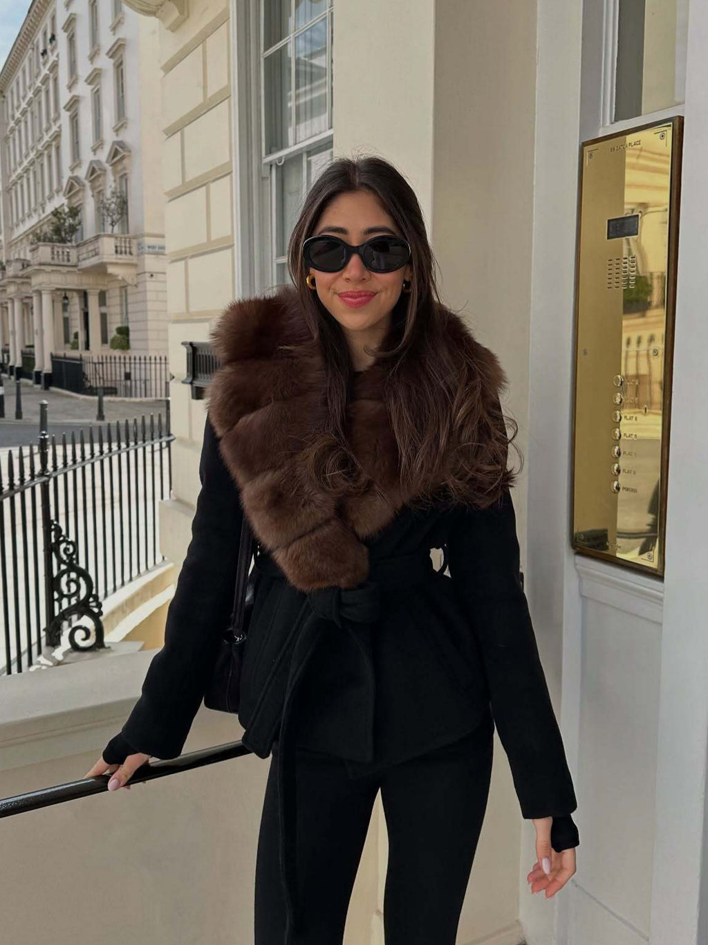 Elegant Fur Collar Woolen Coat with Belt