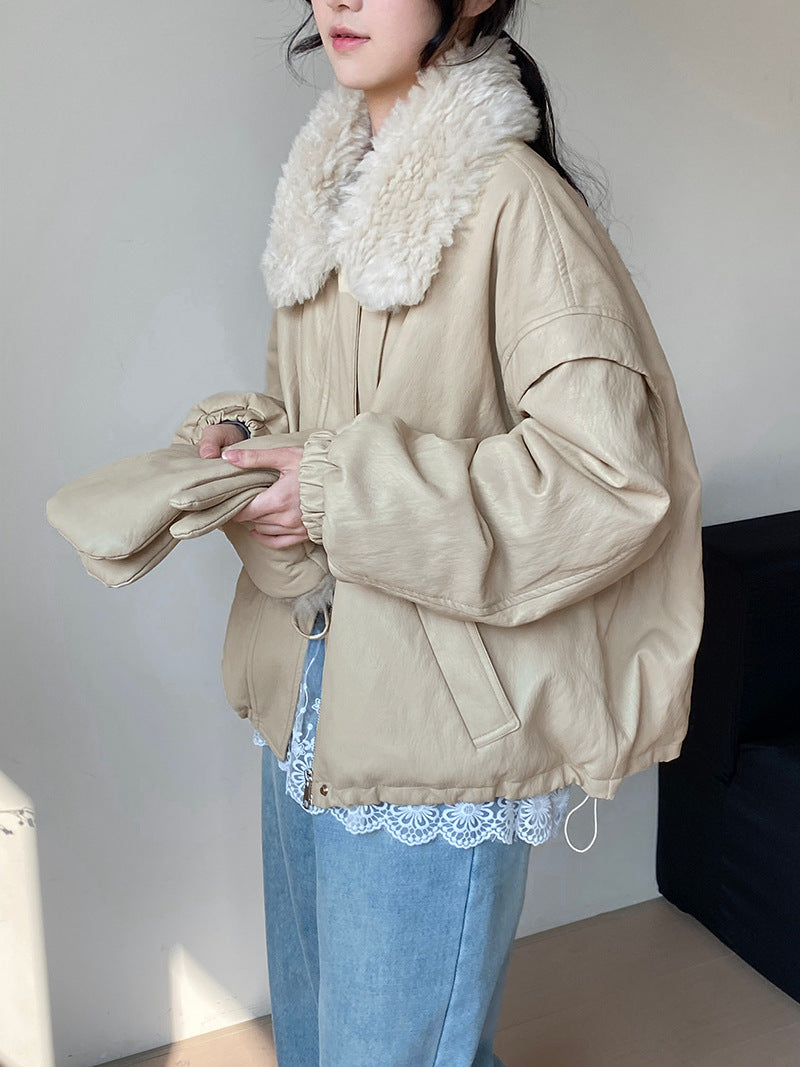 Women's Retro PU Leather Down Jacket