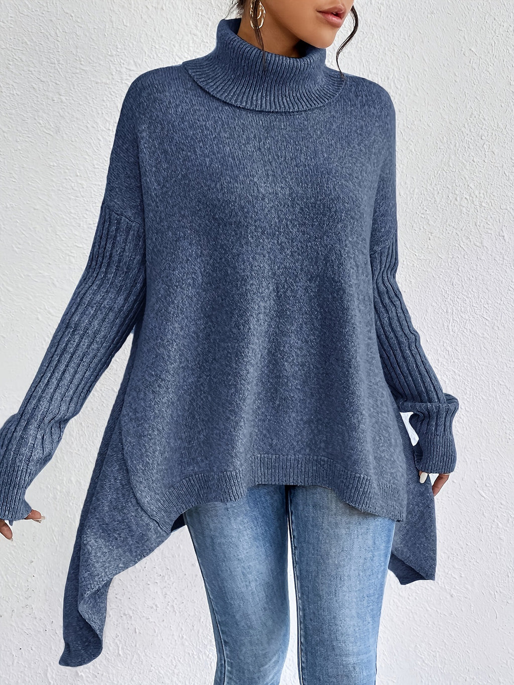 High-Neck Chunky Knit Sweater