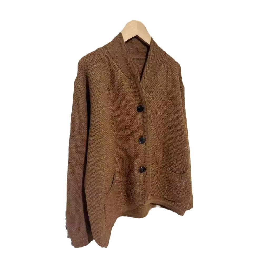 Korean-Style Stand-Collar Knit Cardigan