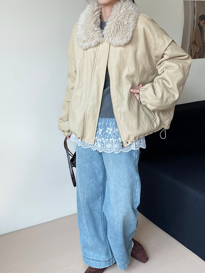 Women's Retro PU Leather Down Jacket